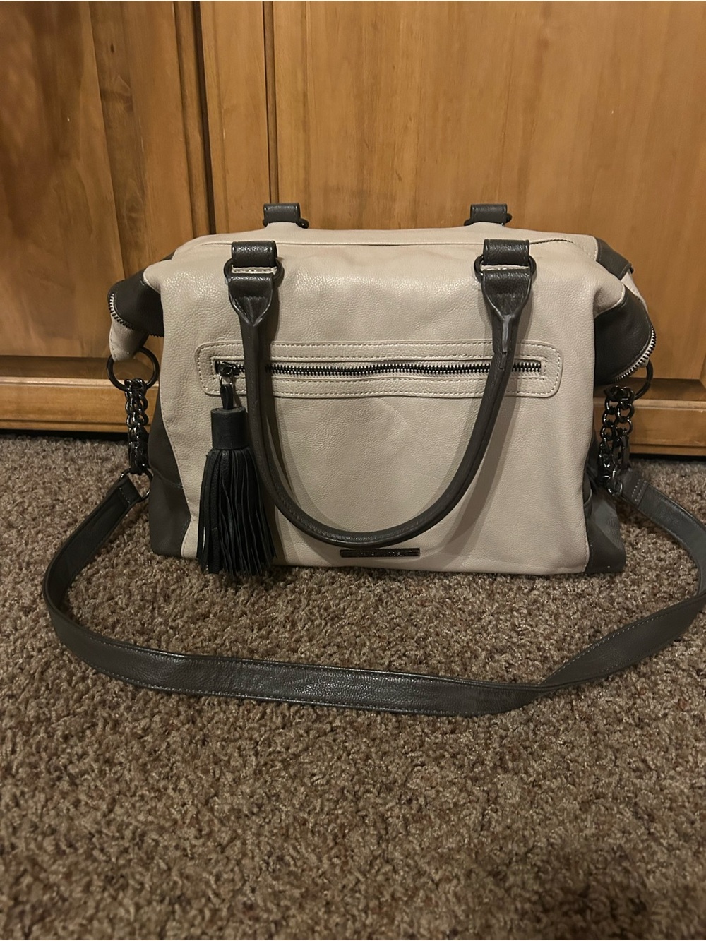Steve Madden Cream and Gray Two-Tone Crossbody Satchel